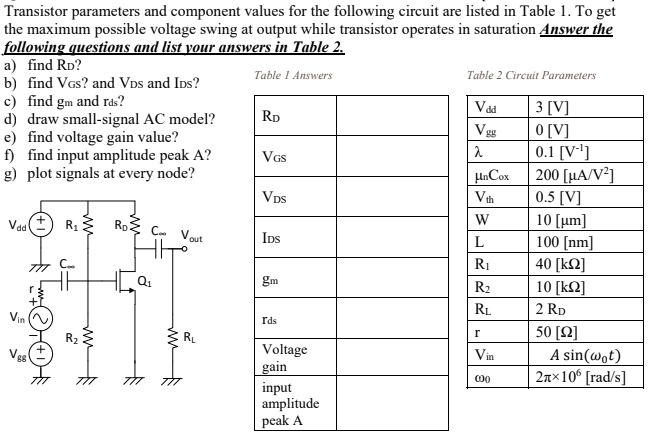 SOLVED: Transistor parameters and component values for the following ...