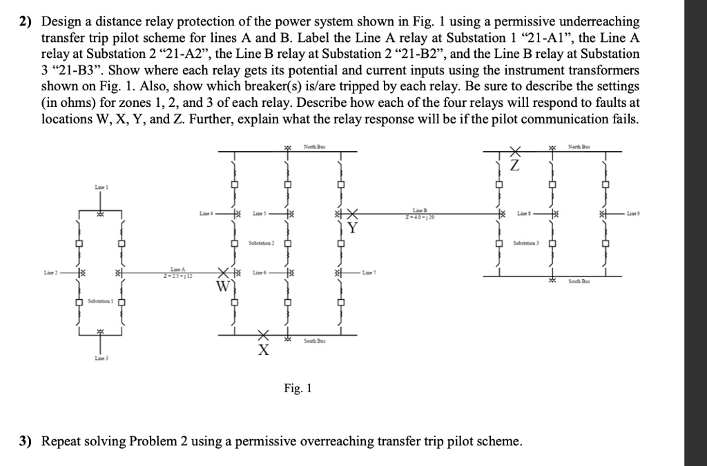 SOLVED 2) Design a distance relay protection of the power system shown