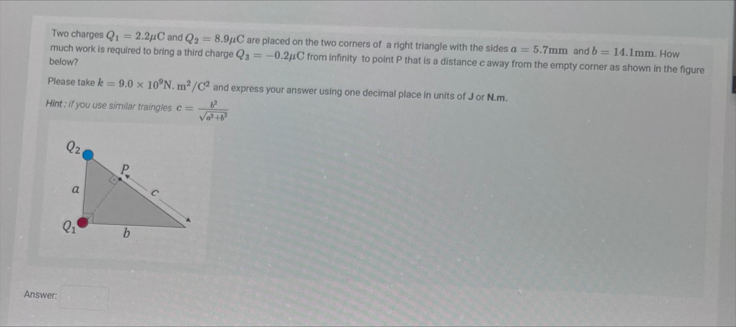 SOLVED: Two charges Q1=2.2 μC and Q2=8.9 μC are placed on the two ...