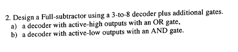 SOLVED: Design a Full-subtractor using a 3-to-8 decoder plus additional ...
