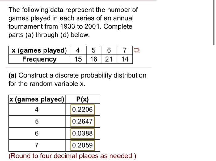 SOLVED: The following data represent the number of games played in each ...