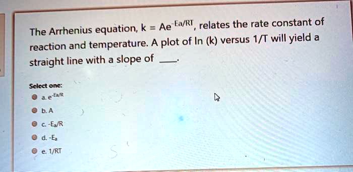 equation k ae eri relates the rate constant of the arrhenius a plot of ...