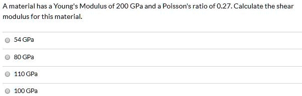 A material has a Young's Modulus of 200 GPa and a Poisson's ratio of 0. ...