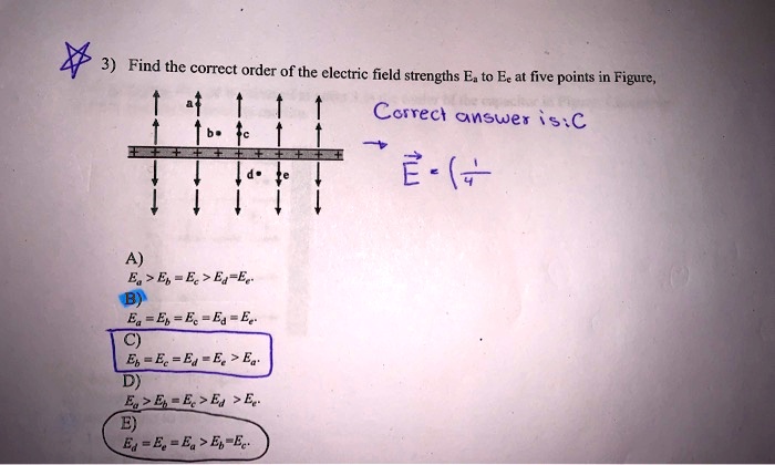 SOLVED: Find the correct order of the electric field strengths Ex to Ec ...