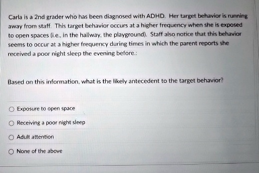 carla is a 2nd grader who has been diagnosed with adhd her target ...