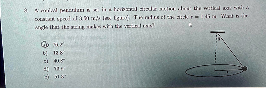 SOLVED: A conical pendulum is set in a horizontal circular motion about ...
