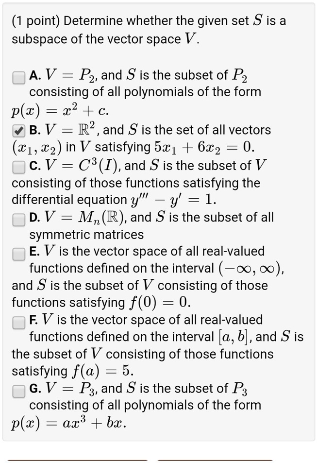 Solved 1 Determine Whether The Given Set S Is A Subspace Of The