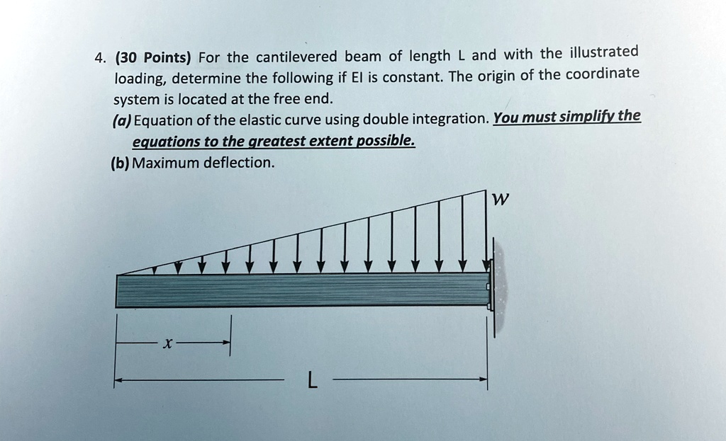 4 30 points for the cantilevered beam of length l and with the illustrated loading determine the following if ei is constant the origin of the coordinate system is located at the free end a  73709