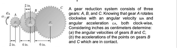 SOLVED: A gear reduction system consists of three gears:A,B,and C ...