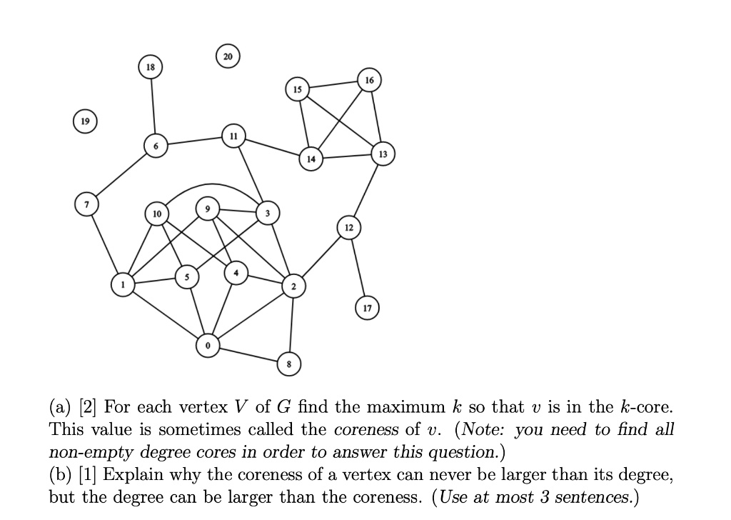 SOLVED: [2] For each vertex V of G find the maximum k s0 that v is in ...