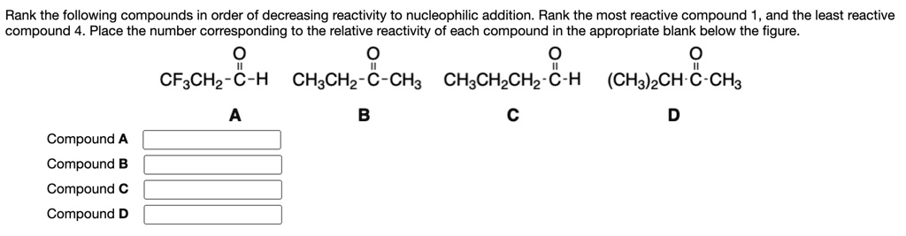 Solved Rank The Following Compounds In Order Of Decreasing Reactivity To Nucleophilic 3491