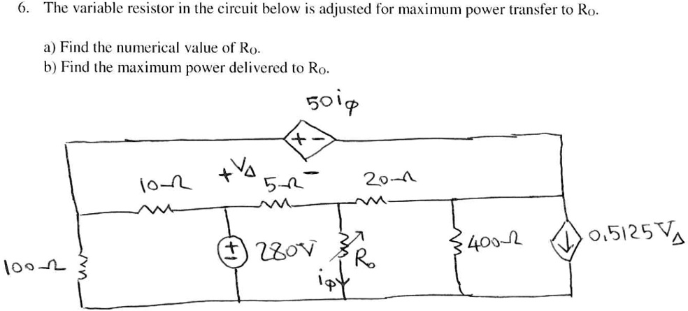 SOLVED: The variable resistor in the circuit below is adjusted for ...