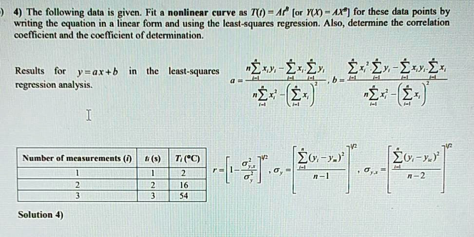 VIDEO solution: The following data is given. Fit a nonlinear curve as T ...