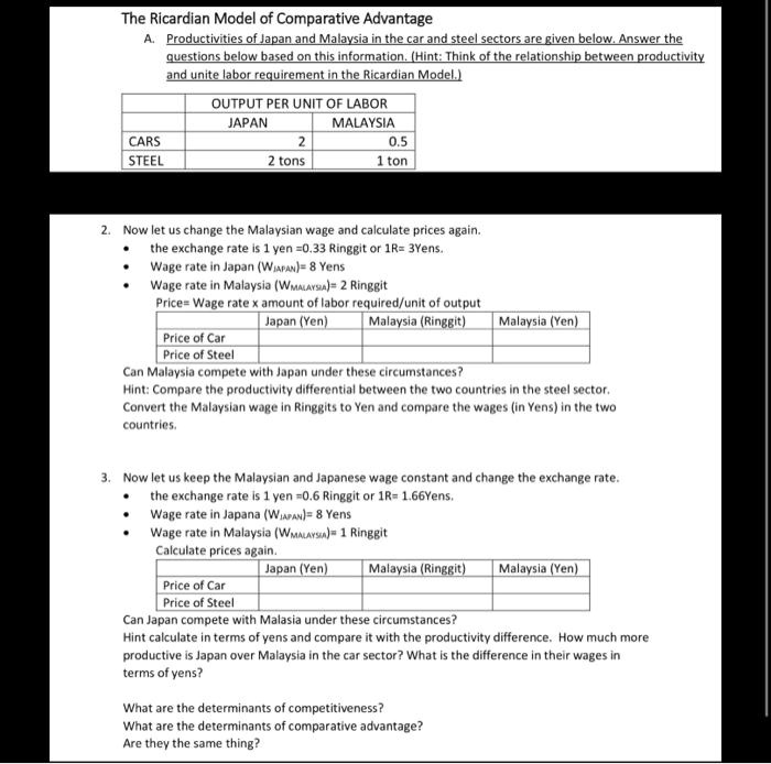 solved-the-ricardian-model-of-comparative-advantage-a-productivities