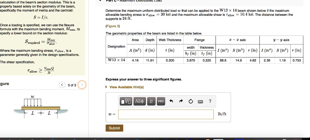 SOLVED: alculation of the beam's section modulus.This is a property ...