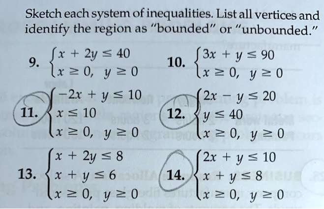 Solved Sketch Each System Of Inequalities List All Vertices And Identify The Region As Bounded Or Unbounded Jx 2y 40 9 10 3x Y 90 Xz0 Y 0 Xz0