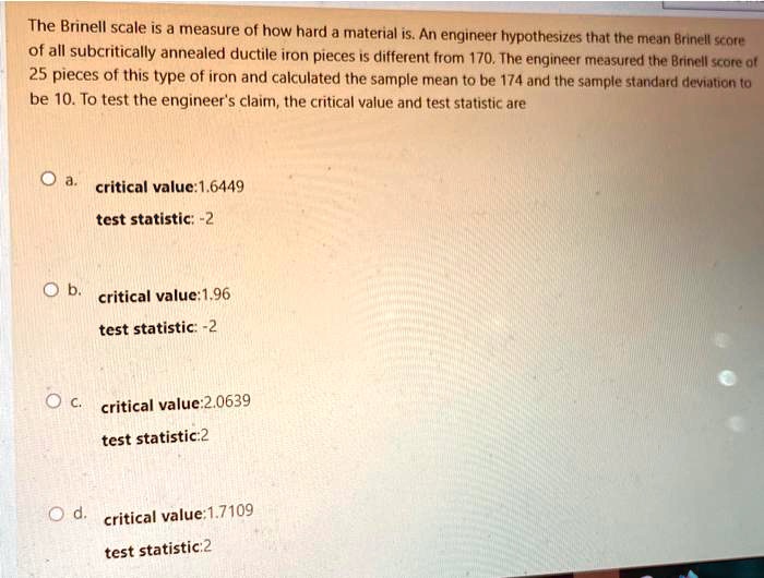 The Brinell scale is a measure of how hard a material is. An engineer