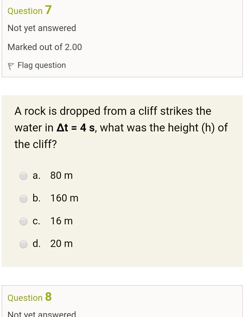 SOLVED: A rock is dropped from a cliff and strikes the water in At = 4 ...