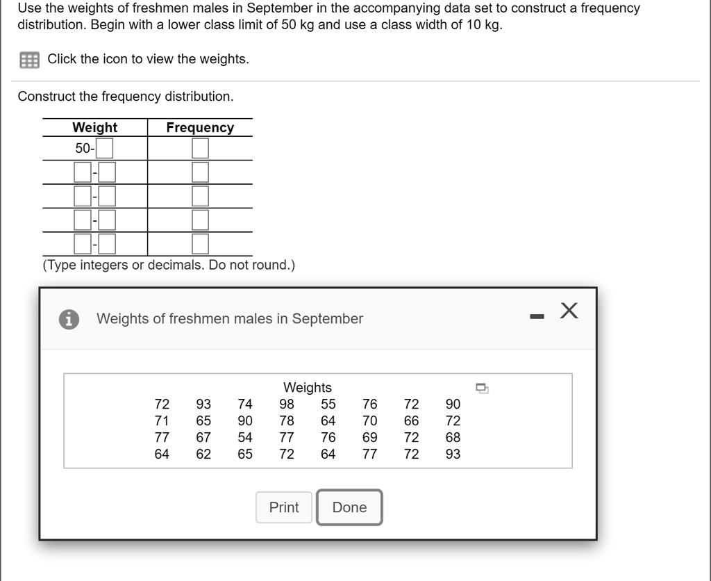 Use the weights of freshmen males in September in the data