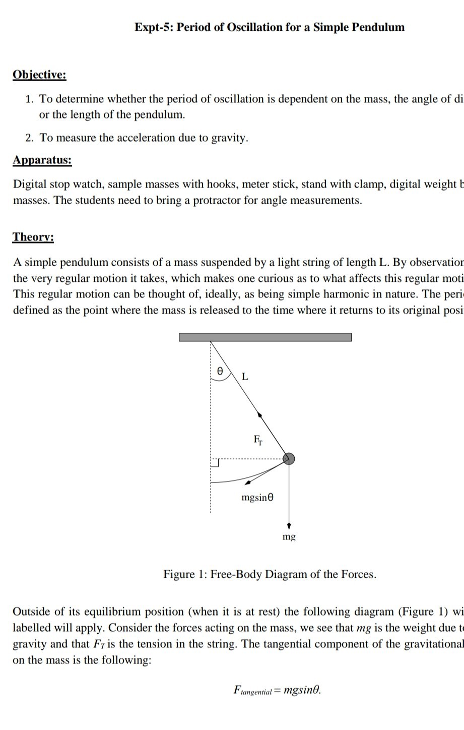 SOLVED Expt5 Period of Oscillation for a Simple Pendulum Objective