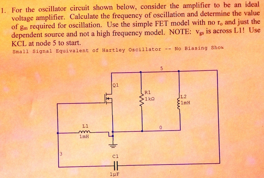 SOLVED: l. For the oscillator circuit shown below, consider the ...