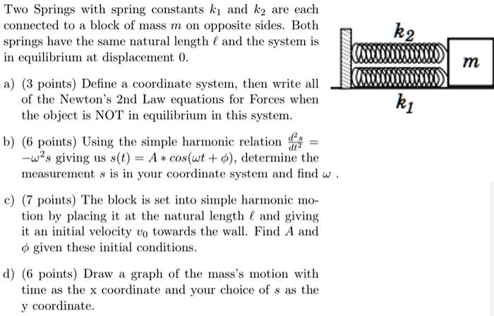 SOLVED: Two springs with spring constants k1 and k2 are each connected ...