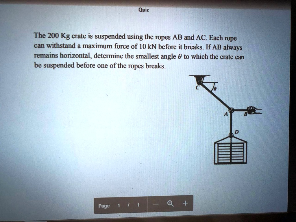 SOLVED Quiz The 200 Kg crate is suspended using the ropes AB and AC