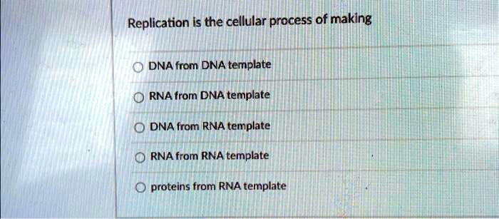 SOLVED: Replication is the cellular process of making DNA from DNA SOLVED: Replication is the cellular process of making DNA from DNA