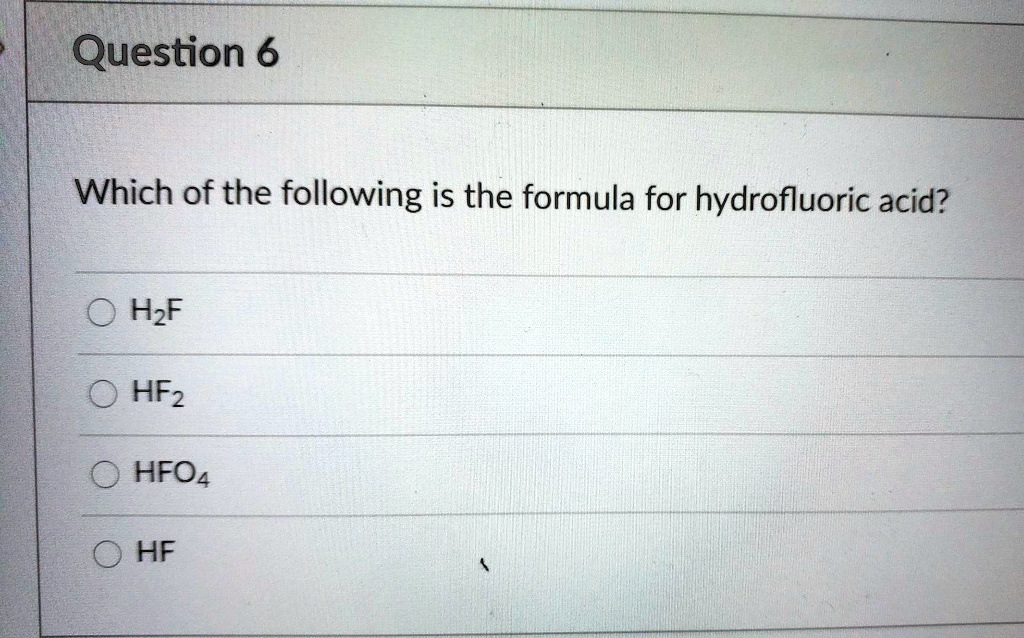 Hydrofluoric Acid Formula
