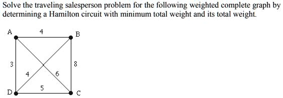 Solve the traveling salesperson problem for the following weighted ...