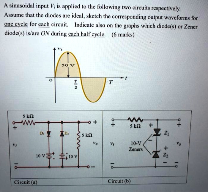 SOLVED: A sinusoidal input Vi is applied to the following two circuits ...