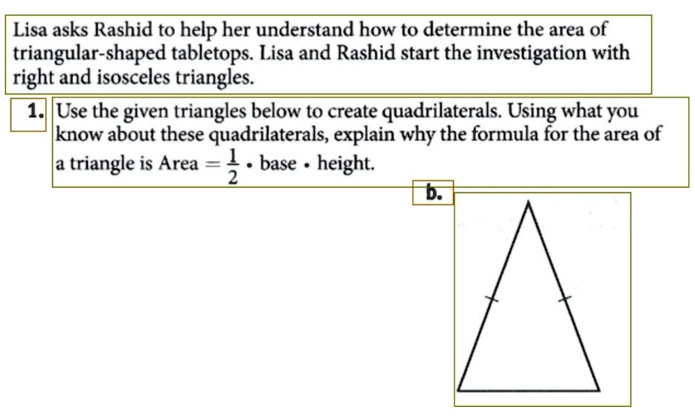 Lisa asks Rashid to help her understand how to determine the area of