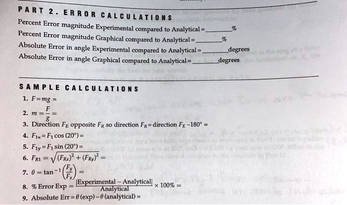 percent error magnitude experimental compared to analytical