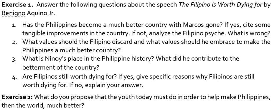 SOLVED: Exercise 1. Answer the following questions about the speech ...