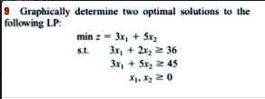 graphically determine two optimal solutions to the following lp min3x5x ...