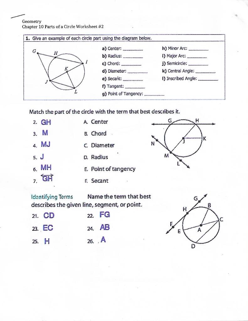 SOLVED:Geometry Chapter 2222 Parts ofa Circle Worksheet I22 Give ah Throughout Angles In A Circle Worksheet