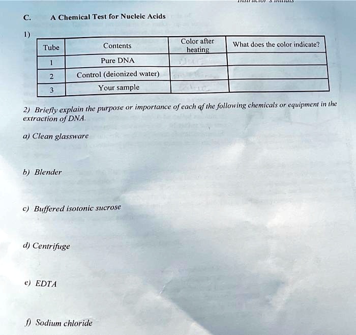 SOLVED A Chemical Test for Nucleic Acids Contents Color after heating