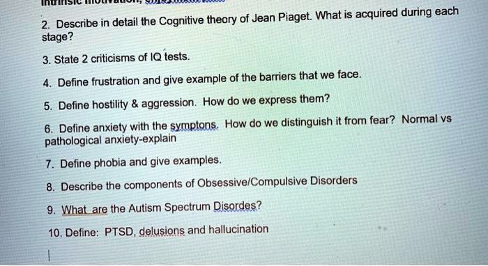 SOLVED 2. Describe in detail the Cognitive theory of Jean Piaget