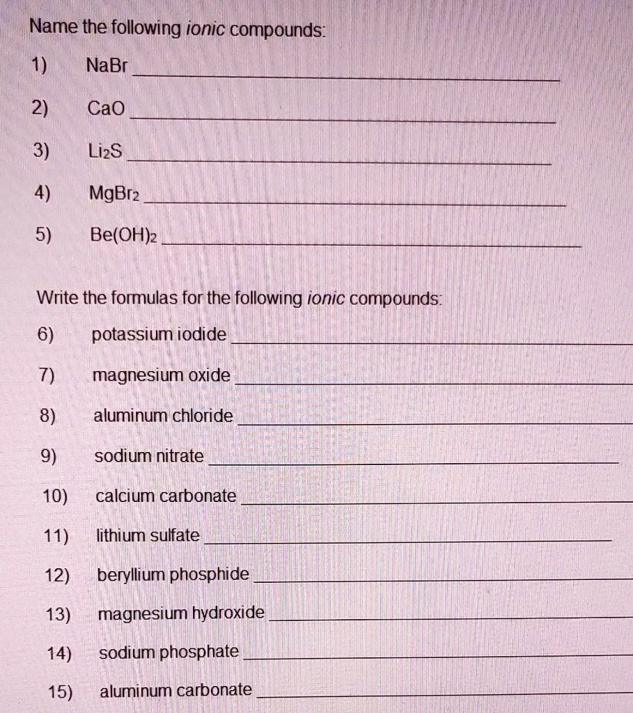 SOLVED Name the following ionic compounds 1) NaBr 2) CaO 3) Li2S 4