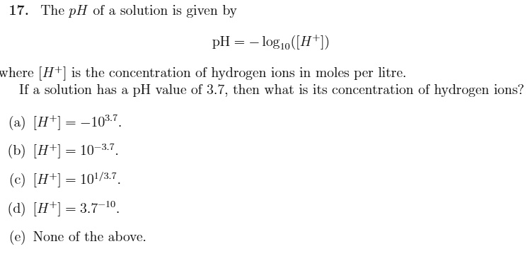 Solved The Ph Of A Solution Is Given By Ph − Log10 H Where H Is The Concentration Of 0859