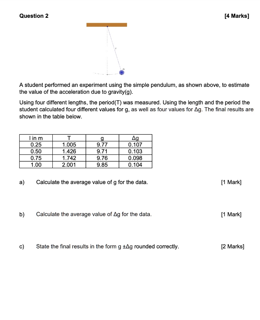 acceleration due to gravity using simple pendulum experiment