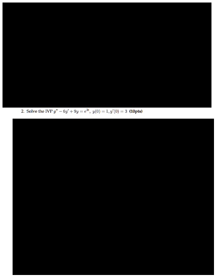 2. Solve the IVP y” - 6y' + 9y = e^x, y(0) = 1, y'(0) = 3 (10pts)