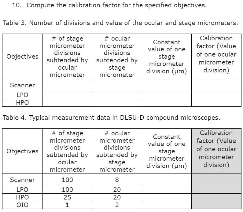 SOLVED 10 Compute the calibration factor for the specified objectives