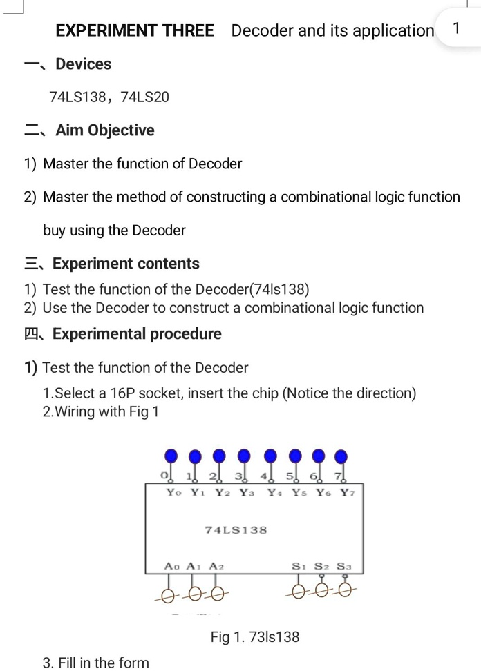 SOLVED EXPERIMENT THREE Decoder and its application Devices 74LS138