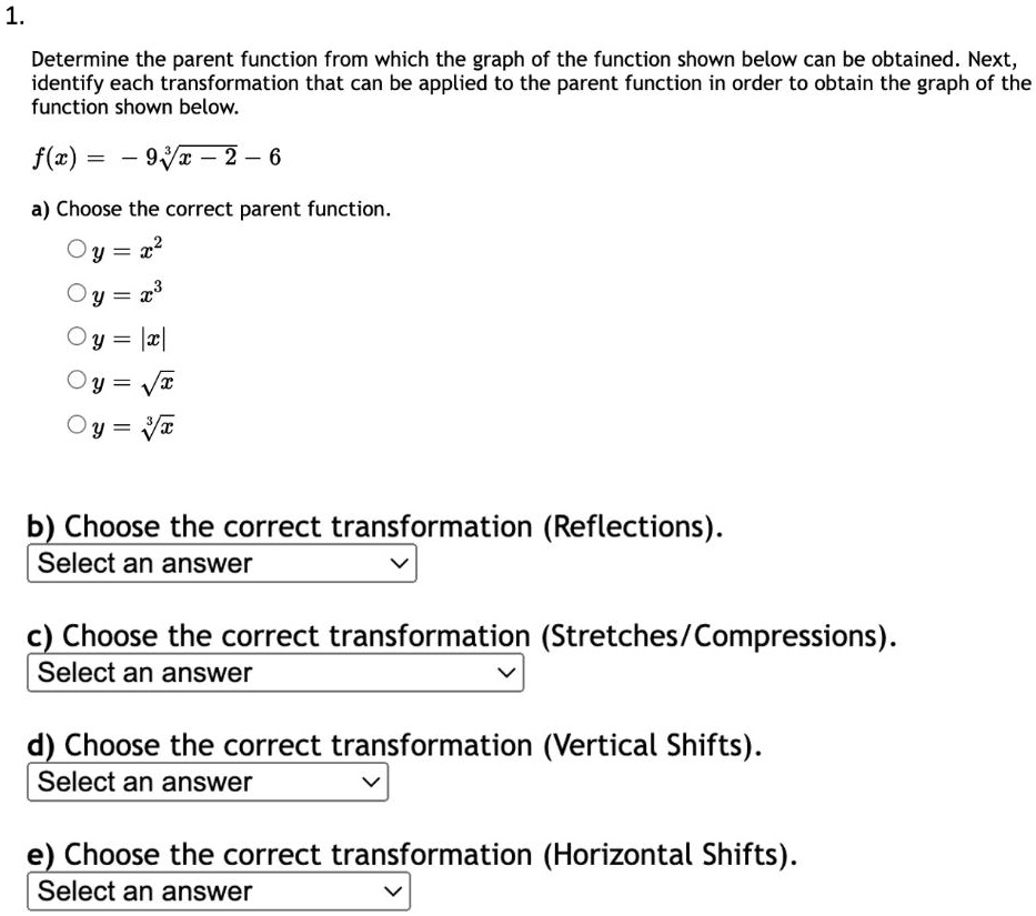 Correct Parent Function Example SOLVED: Determine the parent function from which the graph of the ...