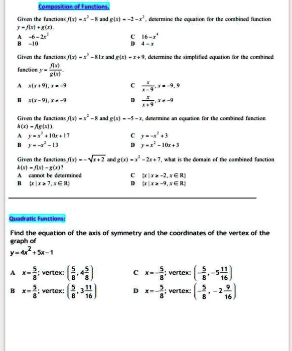 Solved Composition Ol Funations Given The Functions Fr R 8 And Glr R Determine The Equation For The Corbined Function N G6 Given The Functtons Flr X 8 Ix And G R X Determine The