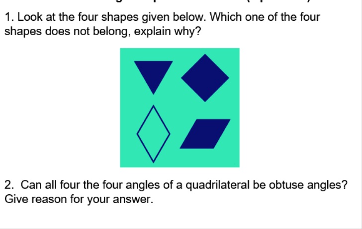 1. Look at the four shapes given below: Which one of the four shapes