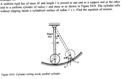 SOLVED: A uniform rigid bar of mass Mf and length L is pinned at one ...