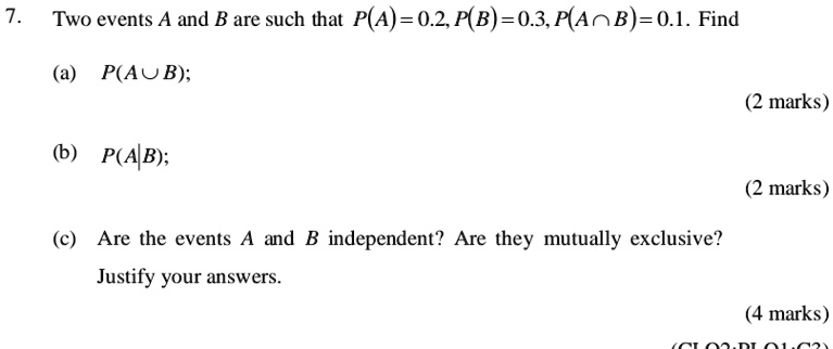 SOLVED: Two Events A And B Are Such That P(A) = 0.2, P(B) = 0.3, P(A âˆ ...