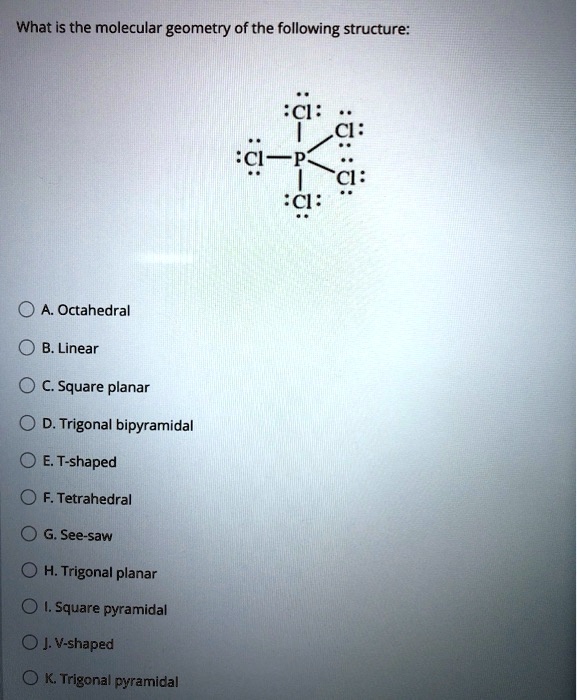 SOLVED: What is the molecular geometry of the following structure: :C ...